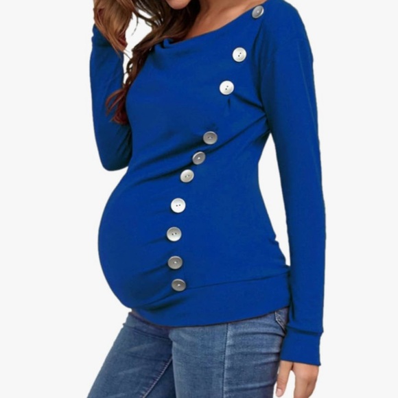 unbranded Sweaters - Women's Long Sleeve Cowl Neck Buttons Maternity Tunic Top Royal Blue, Small